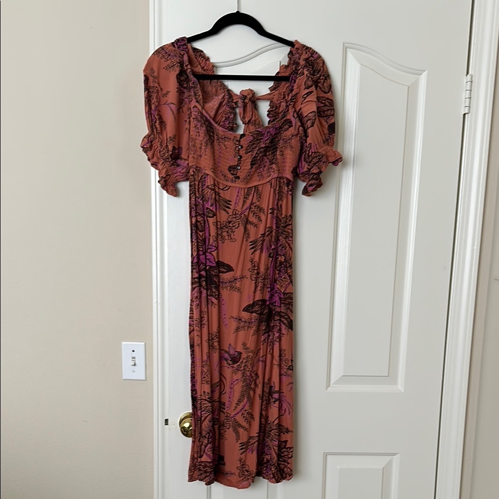 Anthropologie Brown and Purple Midi Dress
